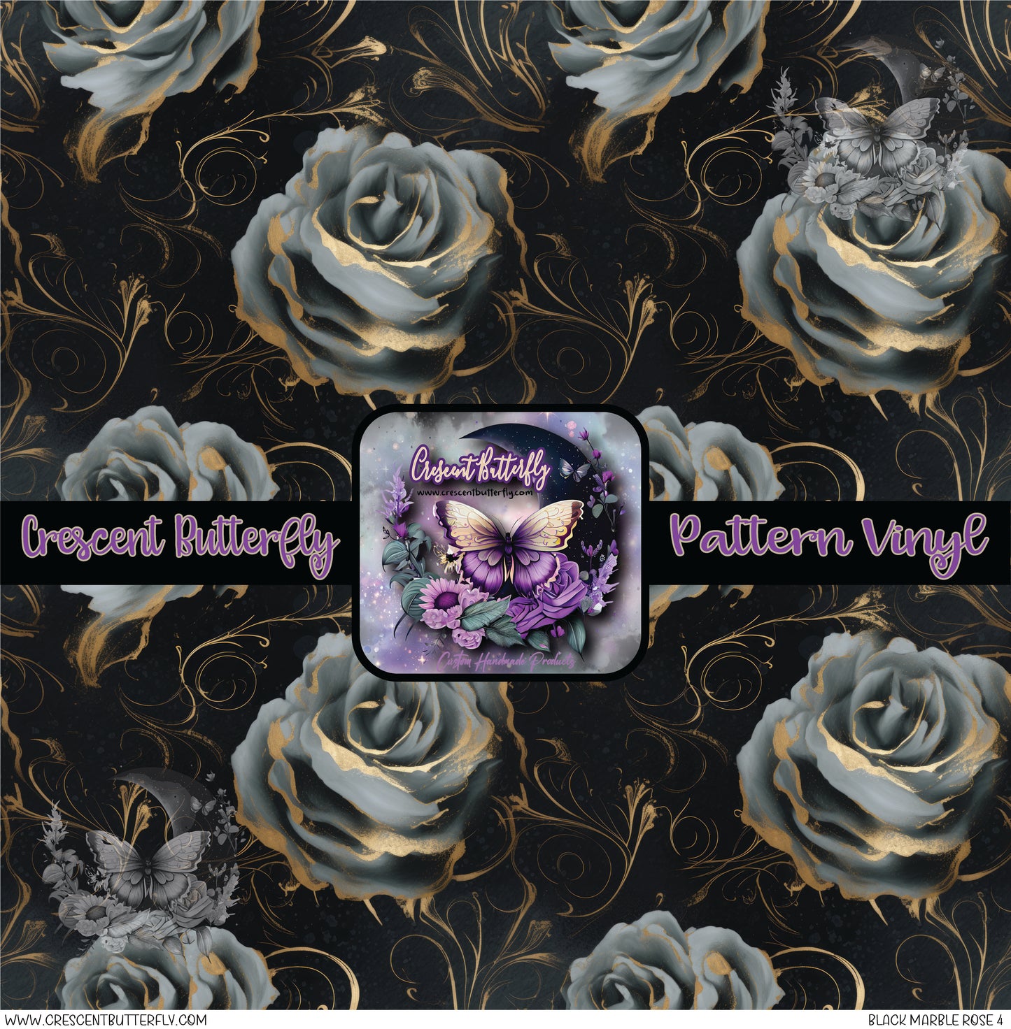 Black Marble Rose 4 Printed Vinyl Sheet/Wrap