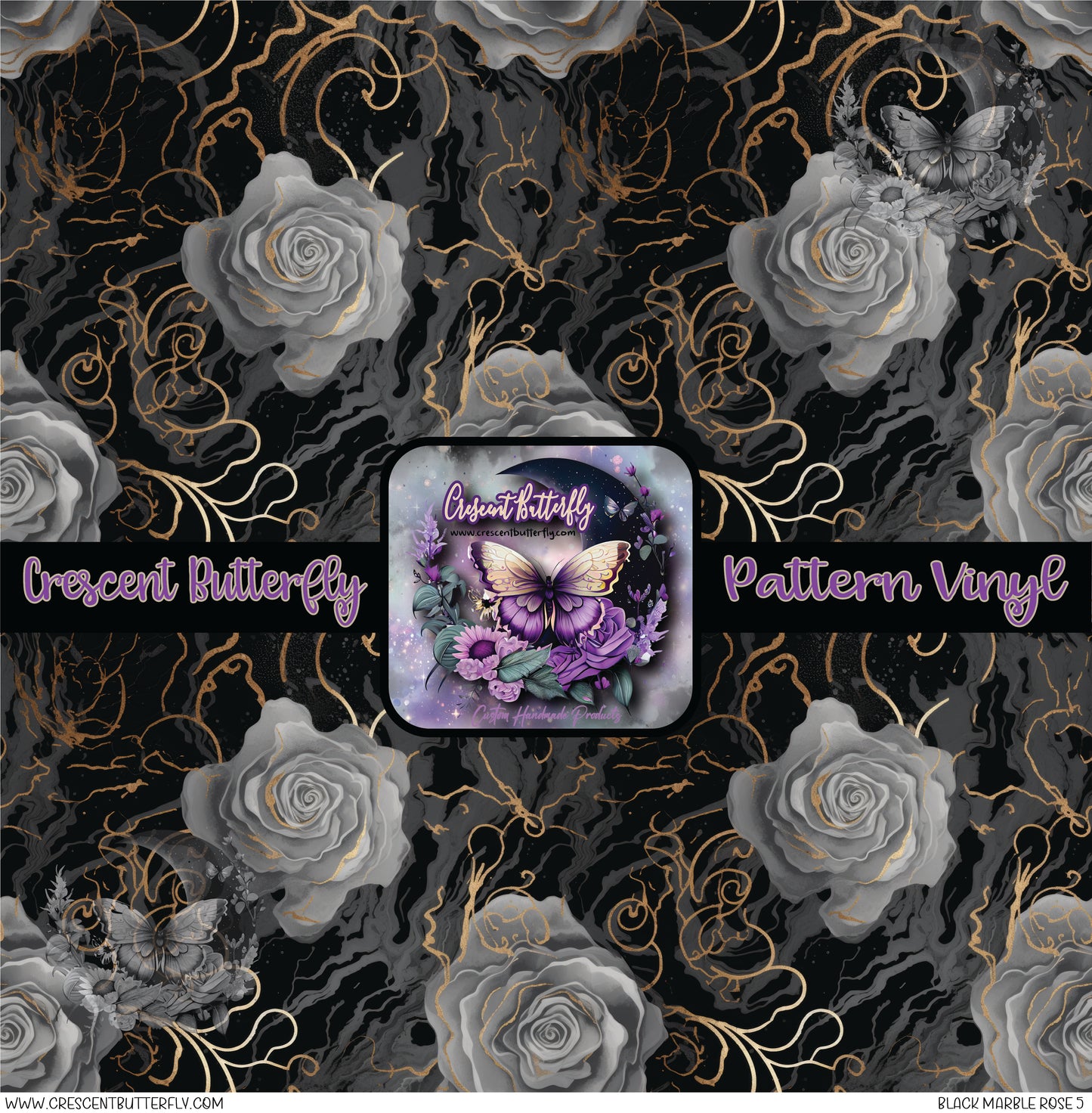 Black Marble Rose 5 Printed Vinyl Sheet/Wrap