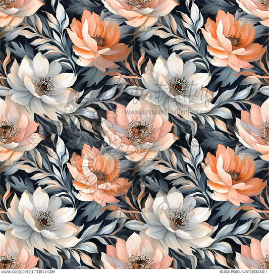 Black Peach Watercolor 1 Printed Vinyl Sheet/Wrap