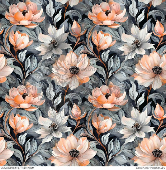 Black Peach Watercolor 2 Printed Vinyl Sheet/Wrap