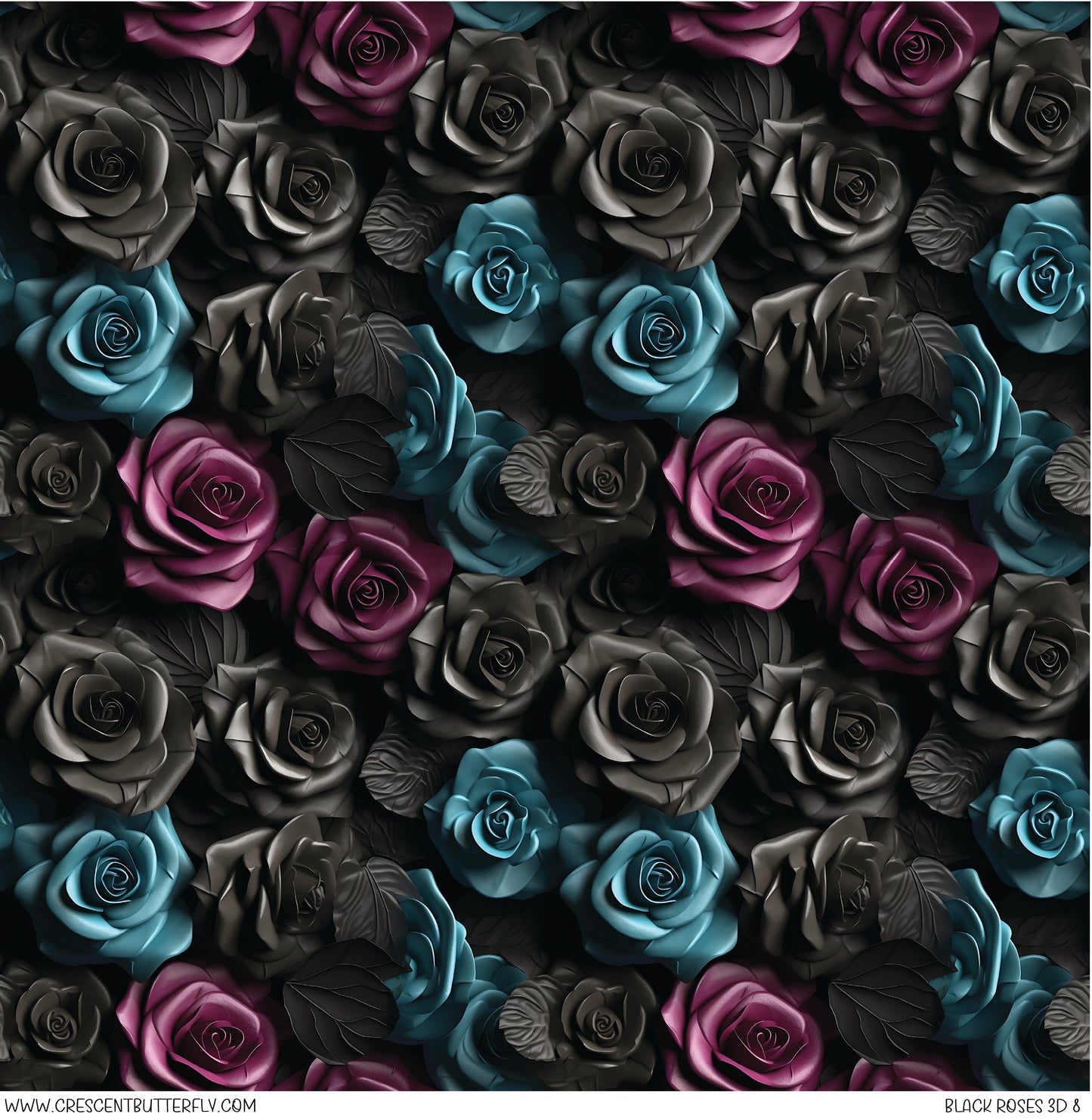 Black Roses 3D 8 Printed Vinyl Sheet/Wrap