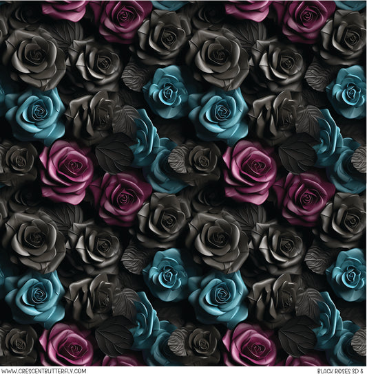 Black Roses 3D 8 Printed Vinyl Sheet/Wrap