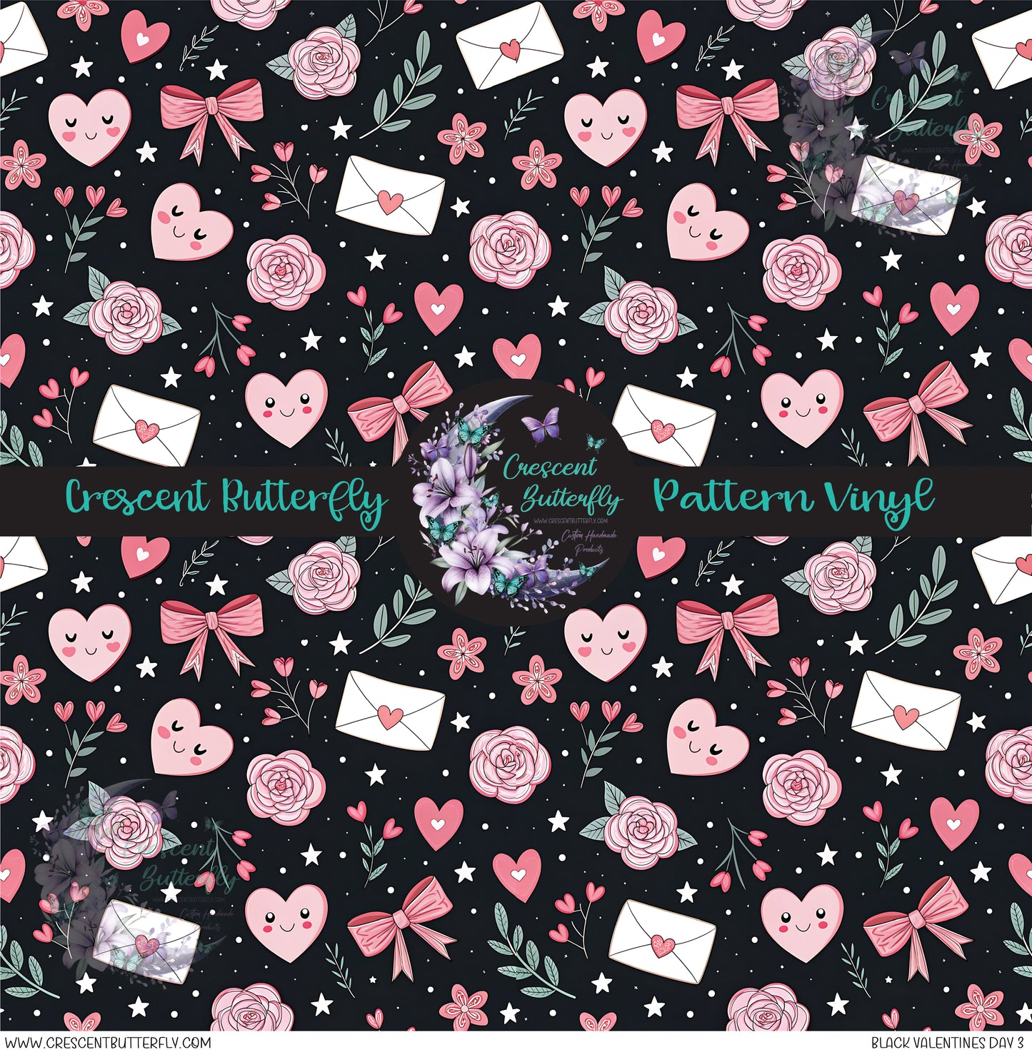 Black Valentines Day 3 Printed Vinyl Sheet/Wrap