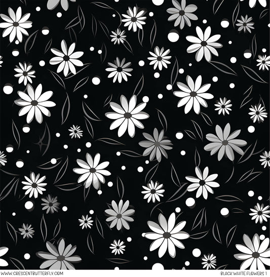 Black White Flowers 1 Printed Vinyl Sheet/Wrap