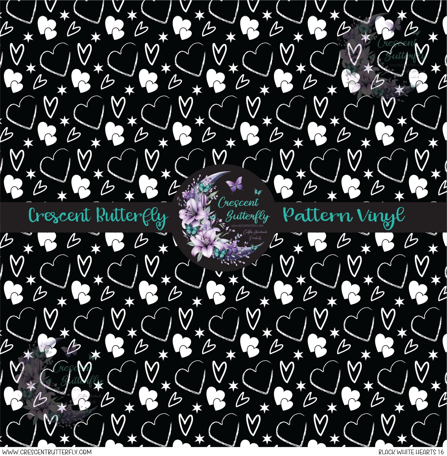 Black White Hearts 16 Printed Vinyl Sheet/Wrap