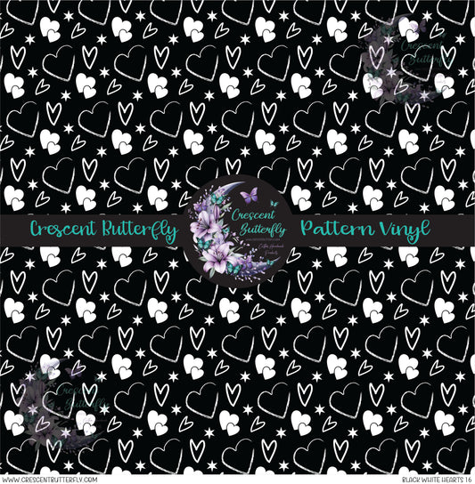 Black White Hearts 16 Printed Vinyl Sheet/Wrap