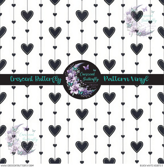 Black White Hearts 3 Printed Vinyl Sheet/Wrap