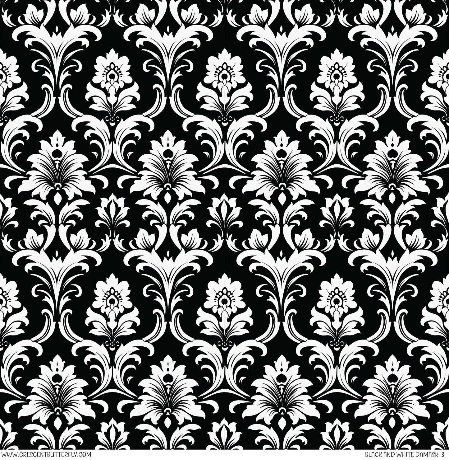 Black and White Damask 3 Printed Vinyl Sheet/Wrap