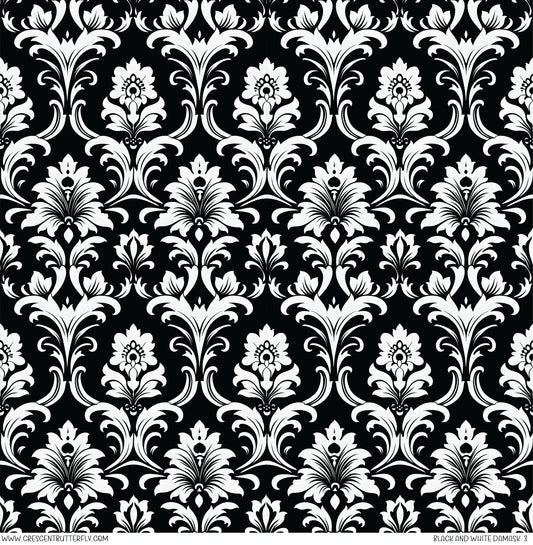 Black and White Damask 3 Printed Vinyl Sheet/Wrap