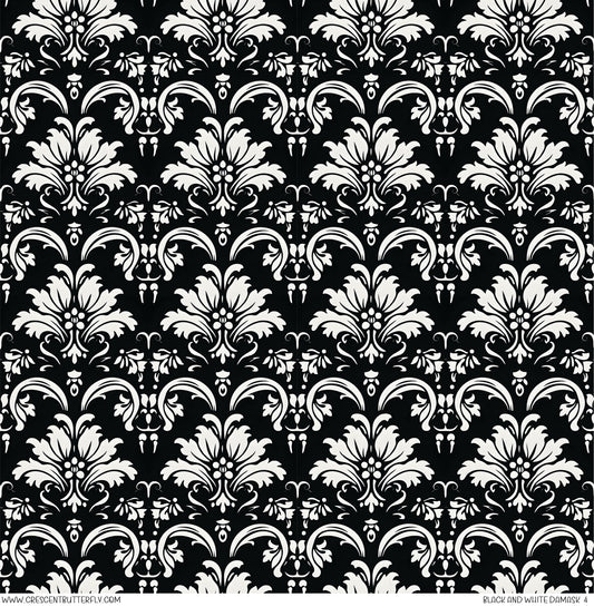 Black and White Damask 4 Printed Vinyl Sheet/Wrap