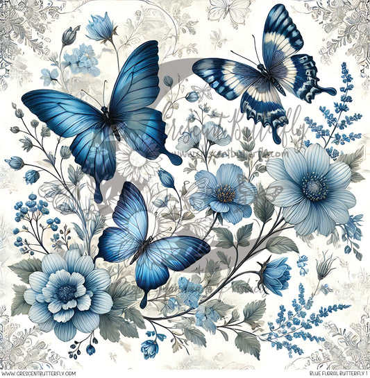 Blue Floral Butterfly 1 Printed Vinyl Sheet/Wrap