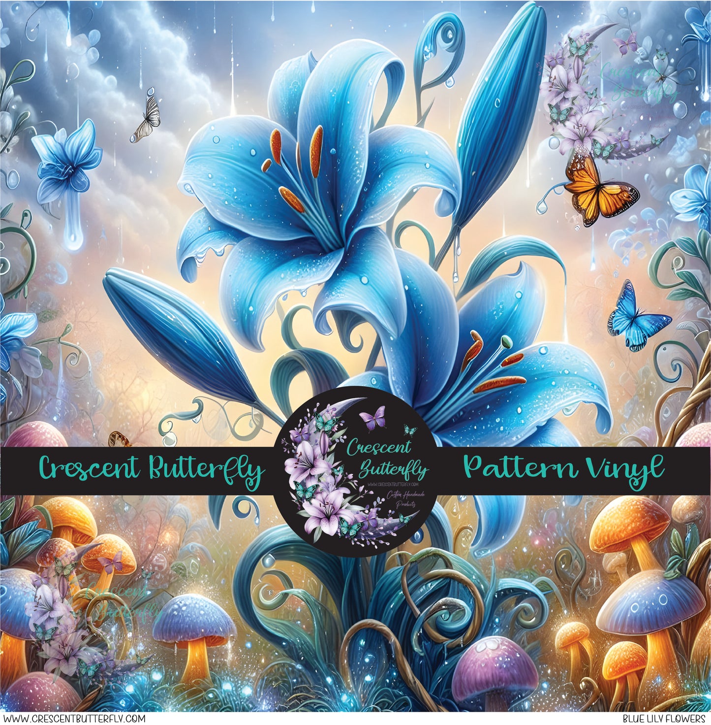 Blue Lily Flowers Printed Vinyl Sheet/Wrap