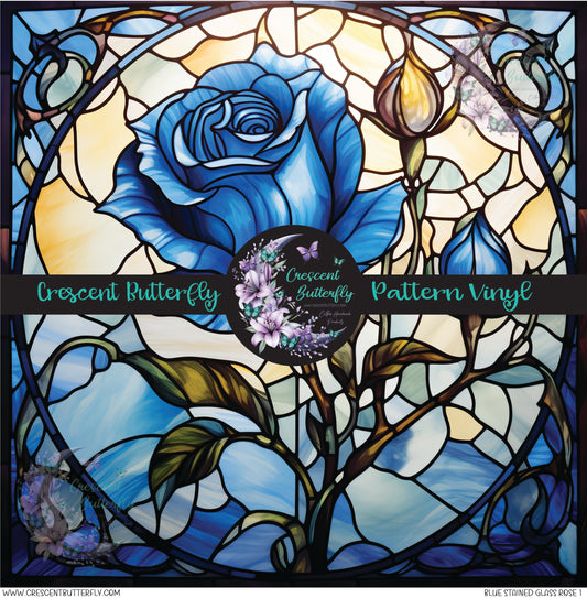 Blue Stained Glass Rose 1 Printed Vinyl Sheet/Wrap