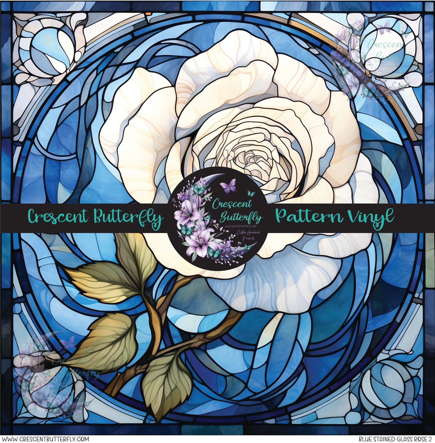 Blue Stained Glass Rose 2 Printed Vinyl Sheet/Wrap