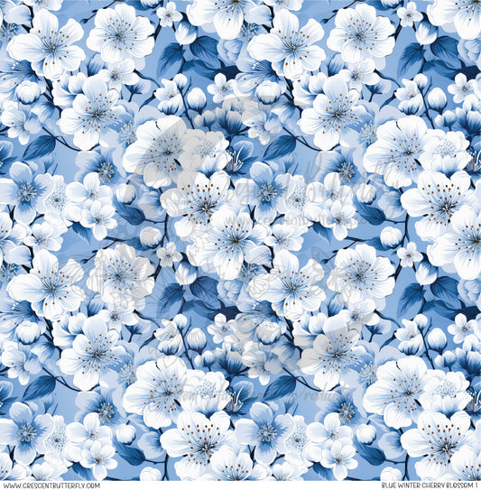 Blue Winter Cherry Blossom 1 Printed Vinyl Sheet/Wrap