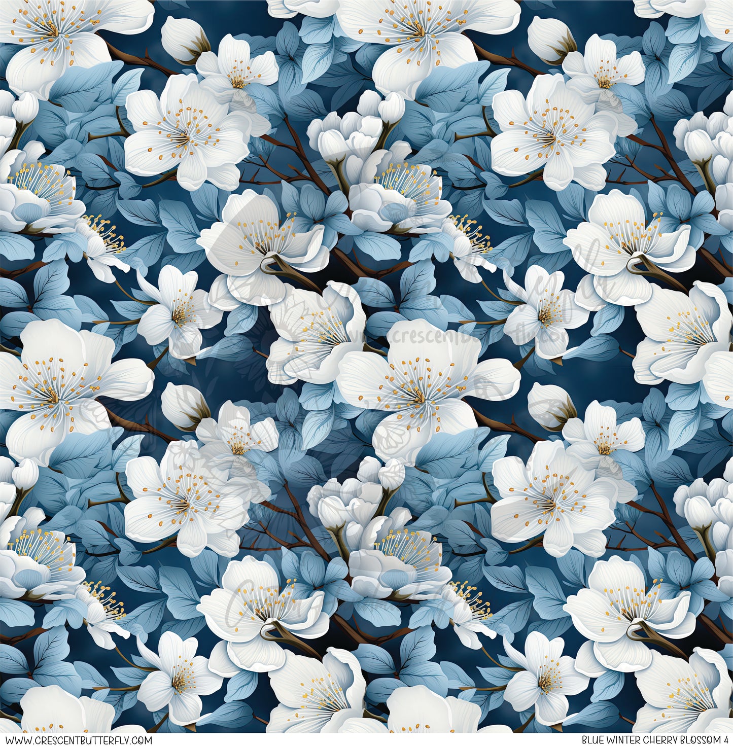 Blue Winter Cherry Blossom 4 Printed Vinyl Sheet/Wrap