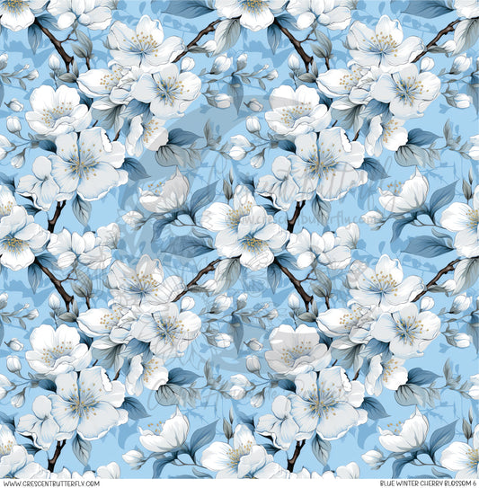 Blue Winter Cherry Blossom 6 Printed Vinyl Sheet/Wrap
