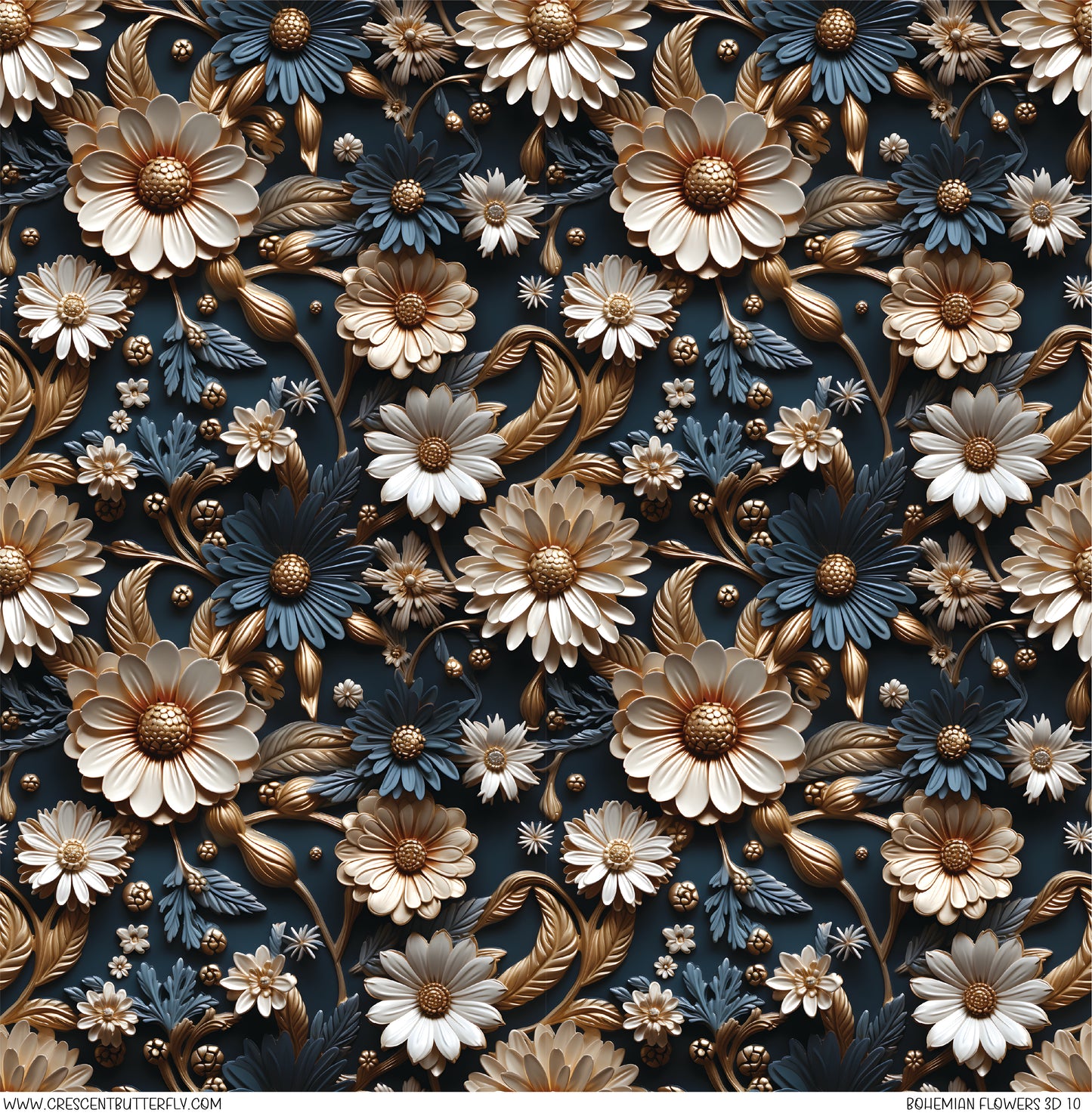 Bohemian Flowers 3D 10 Printed Vinyl Sheet/Wrap