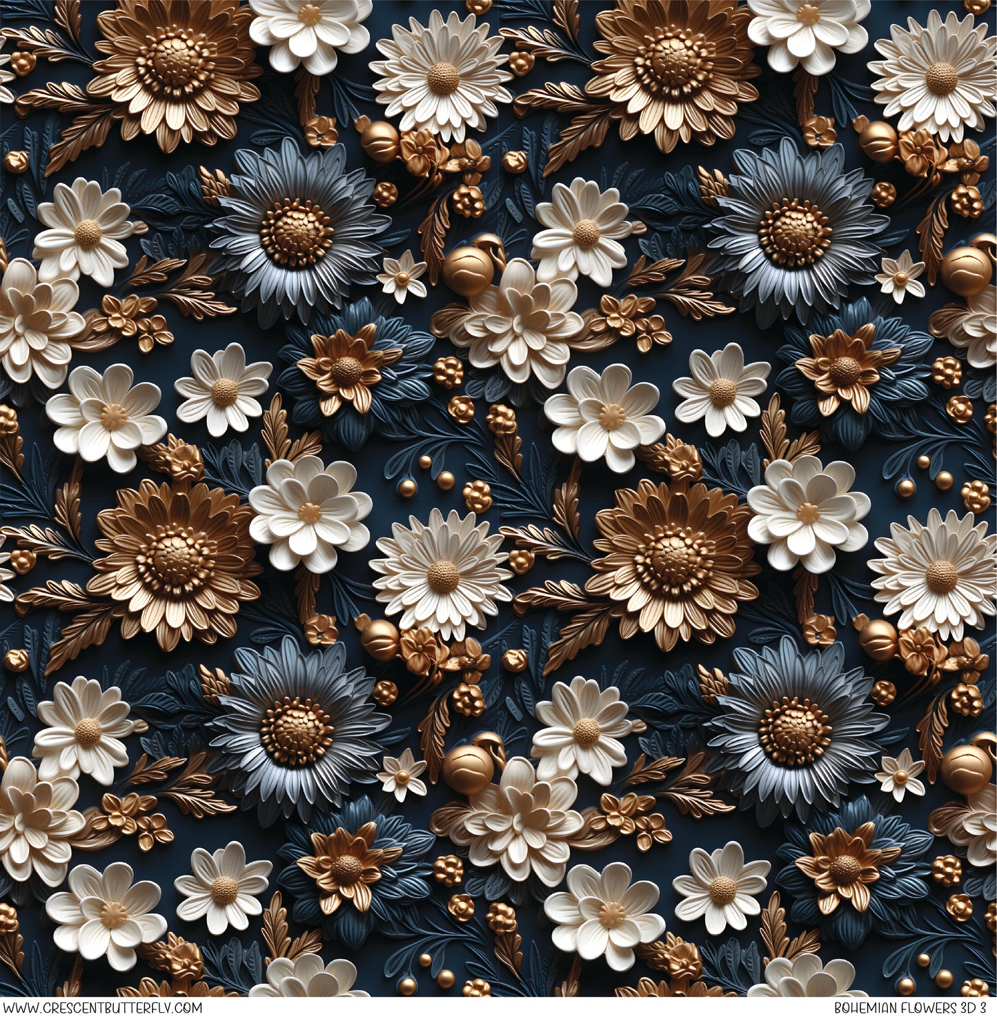 Bohemian Flowers 3D 3 Printed Vinyl Sheet/Wrap