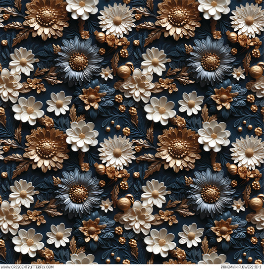 Bohemian Flowers 3D 3 Printed Vinyl Sheet/Wrap