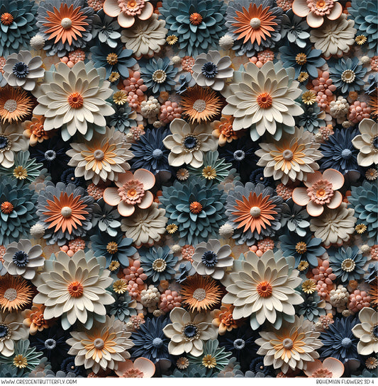 Bohemian Flowers 3D 4 Printed Vinyl Sheet/Wrap