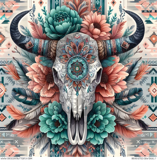 Boho Aztec Cow Skull 1 Printed Vinyl Sheet/Wrap