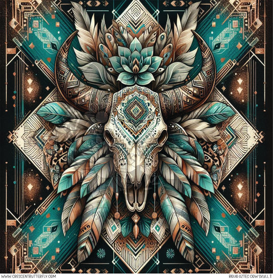Boho Aztec Cow Skull 3 Printed Vinyl Sheet/Wrap