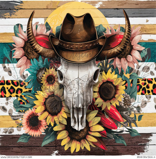Boho Cow Skull 6 Printed Vinyl Sheet/Wrap