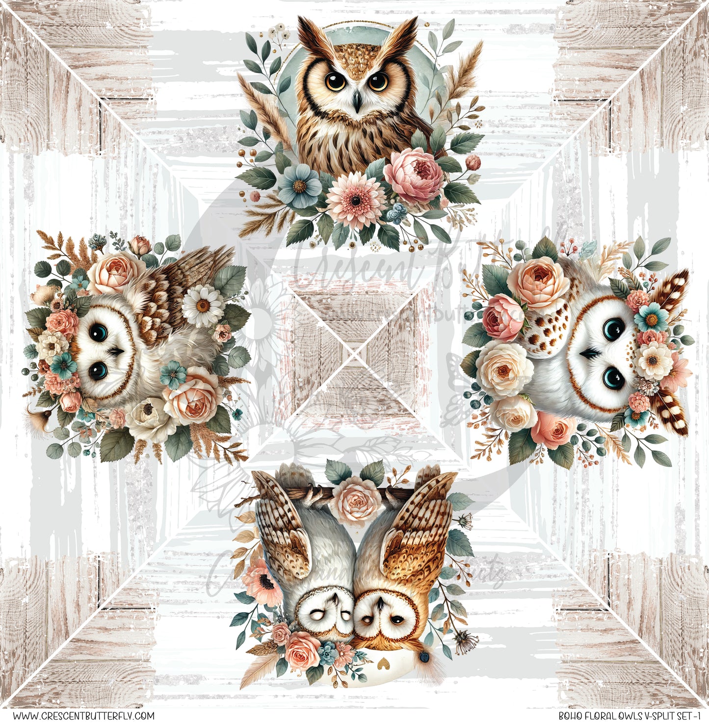Boho Floral Owls V-Split Set-1 Printed Vinyl Sheet/Wrap