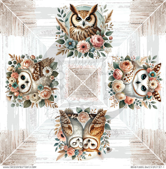 Boho Floral Owls V-Split Set-1 Printed Vinyl Sheet/Wrap