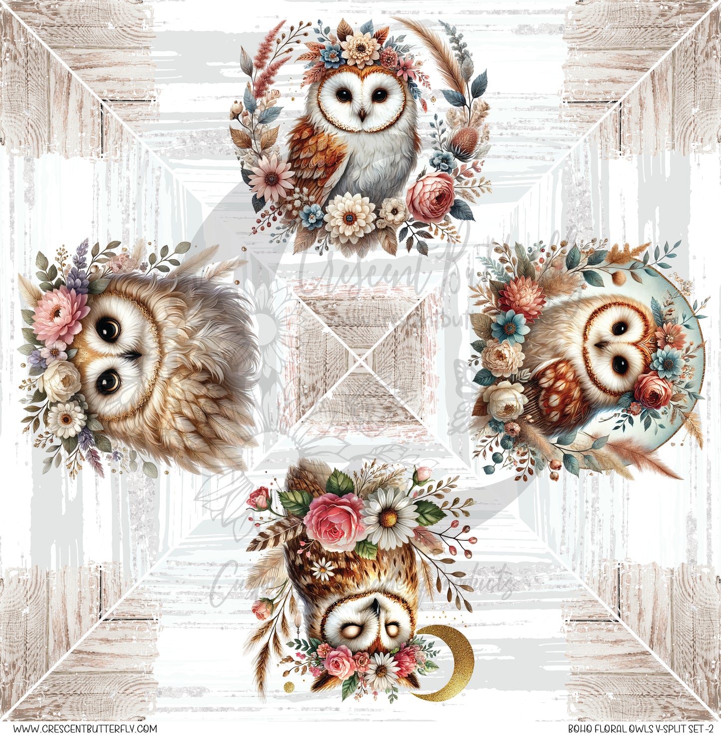 Boho Floral Owls V-Split Set-2 Printed Vinyl Sheet/Wrap