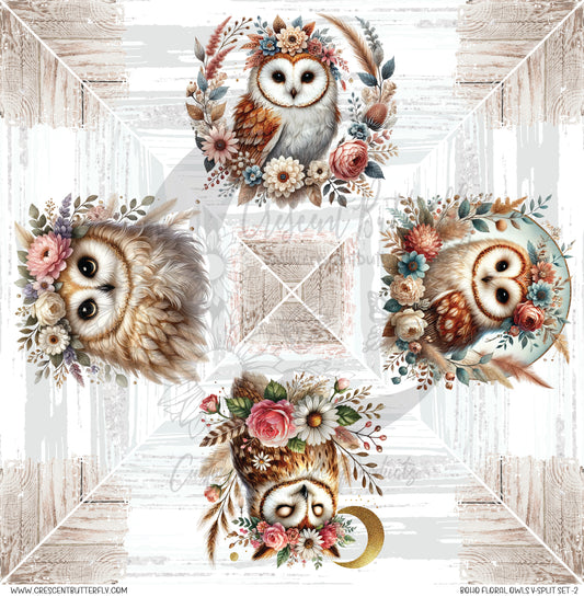 Boho Floral Owls V-Split Set-2 Printed Vinyl Sheet/Wrap