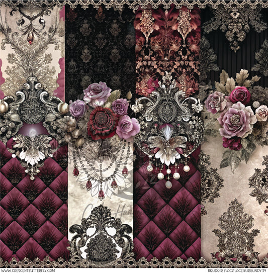 Boudoir Black Lace Burgundy 39 Printed Vinyl Sheet/Wrap