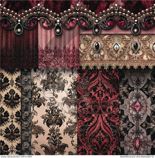 Boudoir Black Lace Burgundy 40 Printed Vinyl Sheet/Wrap