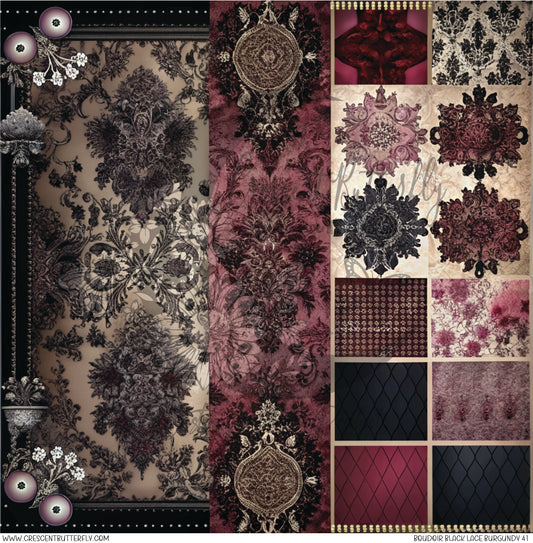 Boudoir Black Lace Burgundy 41 Printed Vinyl Sheet/Wrap