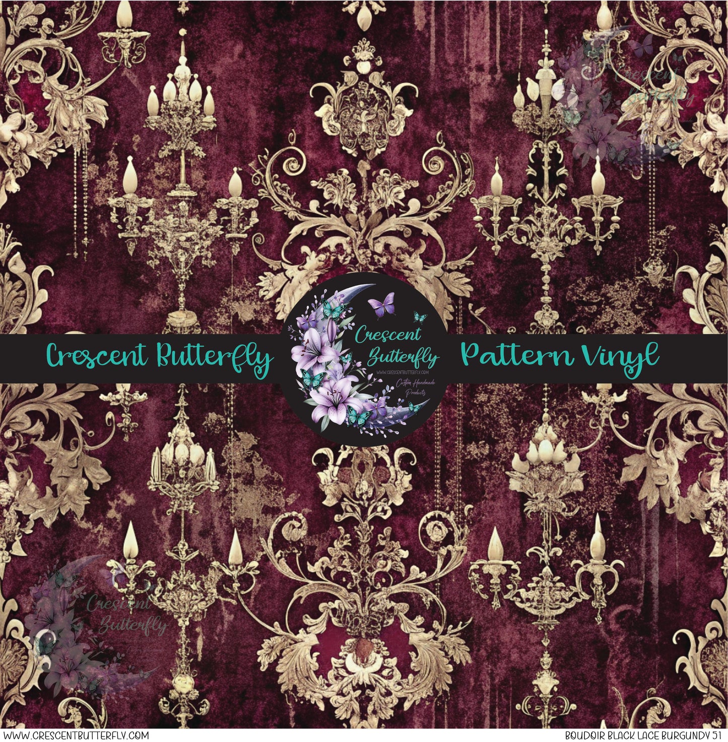 Boudoir Black Lace Burgundy 51 Printed Vinyl Sheet/Wrap