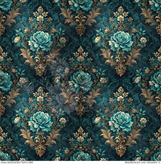 Boudoir Black Lace Turquoise 13 Printed Vinyl Sheet/Wrap