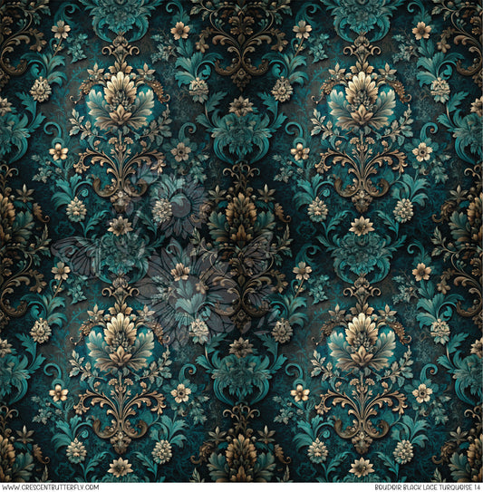 Boudoir Black Lace Turquoise 14 Printed Vinyl Sheet/Wrap
