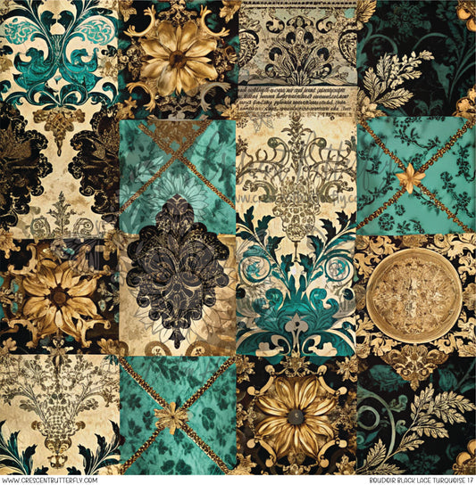 Boudoir Black Lace Turquoise 17 Printed Vinyl Sheet/Wrap