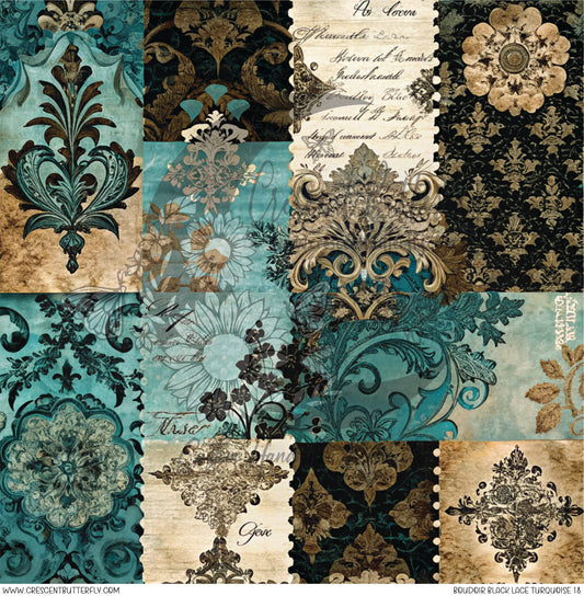 Boudoir Black Lace Turquoise 18 Printed Vinyl Sheet/Wrap