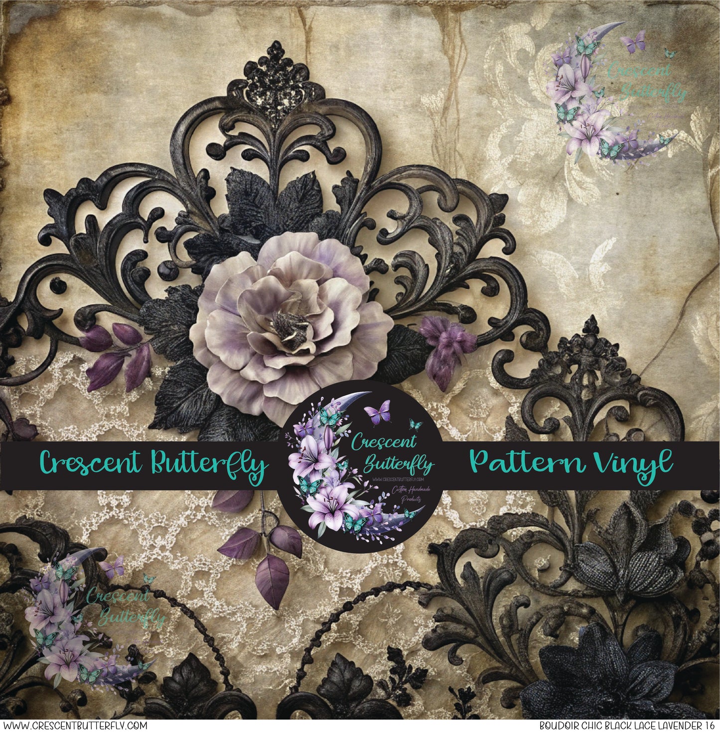 Boudoir Chic Black Lace Lavender 16 Printed Vinyl Sheet/Wrap