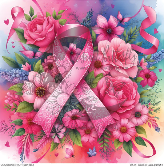 Breast Cancer Floral Ribbon 1 Printed Vinyl Sheet/Wrap