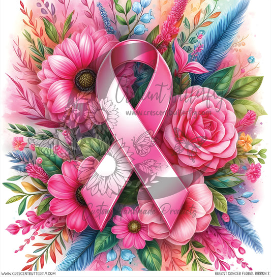 Breast Cancer Floral Ribbon 3 Printed Vinyl Sheet/Wrap