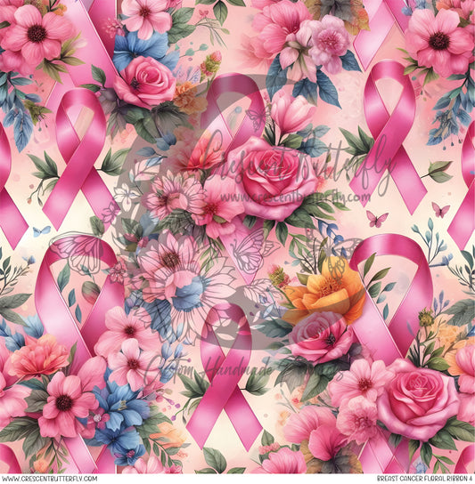Breast Cancer Floral Ribbon 4 Printed Vinyl Sheet/Wrap