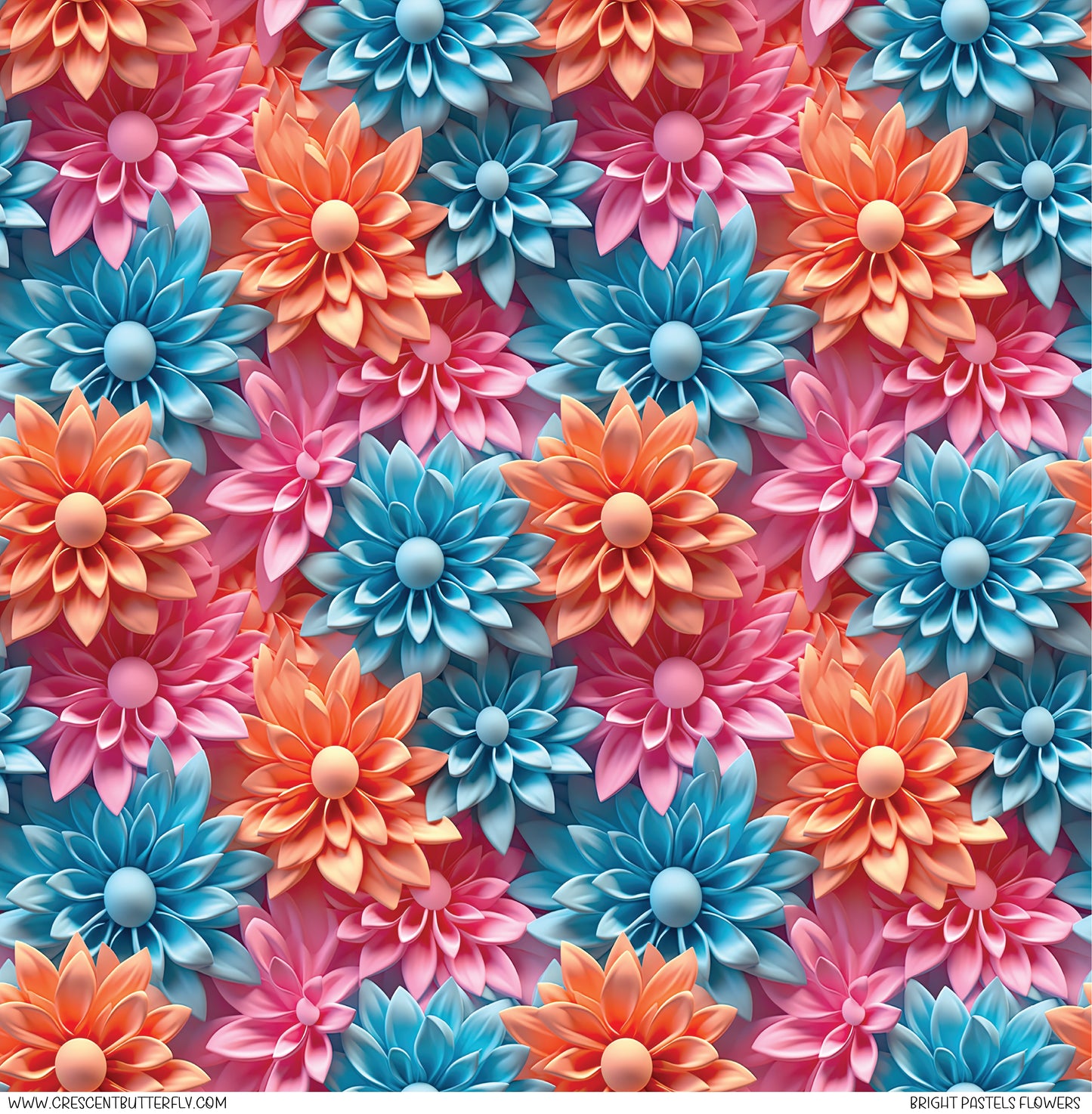 Bright Pastels Flowers 3D Design Printed Vinyl Sheet - Tumbler Wrap