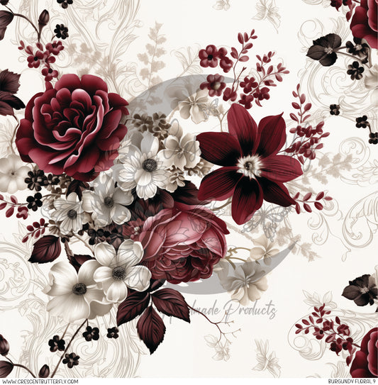 Burgundy Floral 9 Printed Vinyl Sheet/Wrap