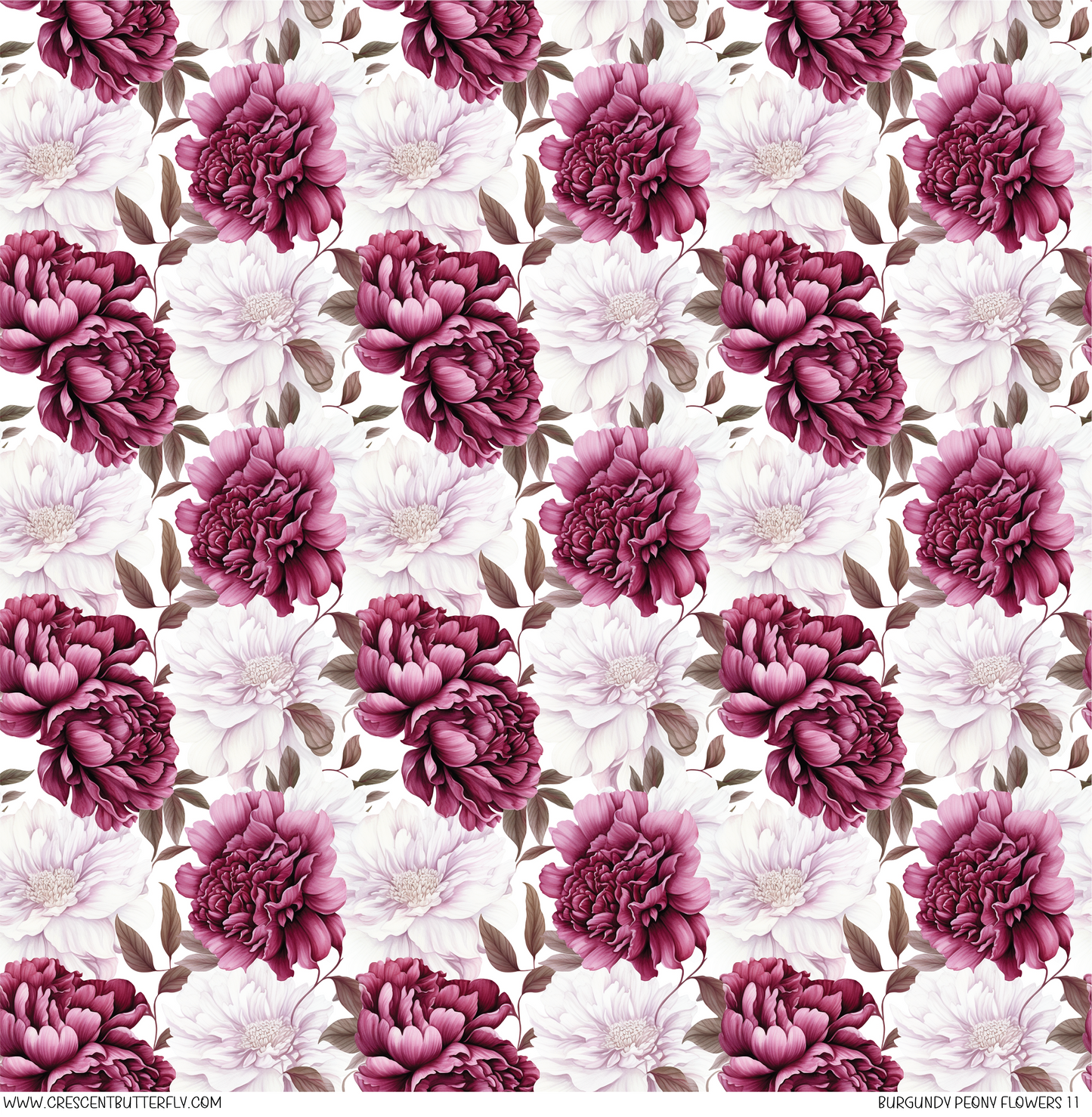 Burgundy Peony Flowers 11 Pattern Vinyl Sheet/Wrap