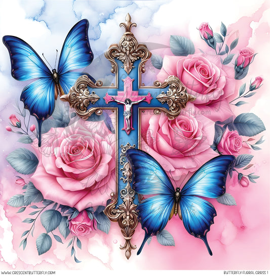Butterfly Floral Cross 1 Printed Vinyl Sheet/Wrap