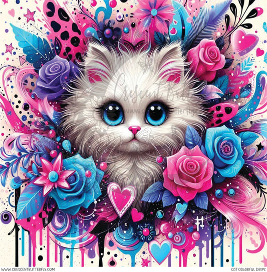 Cat Colorful Drips Printed Vinyl Sheet/Wrap