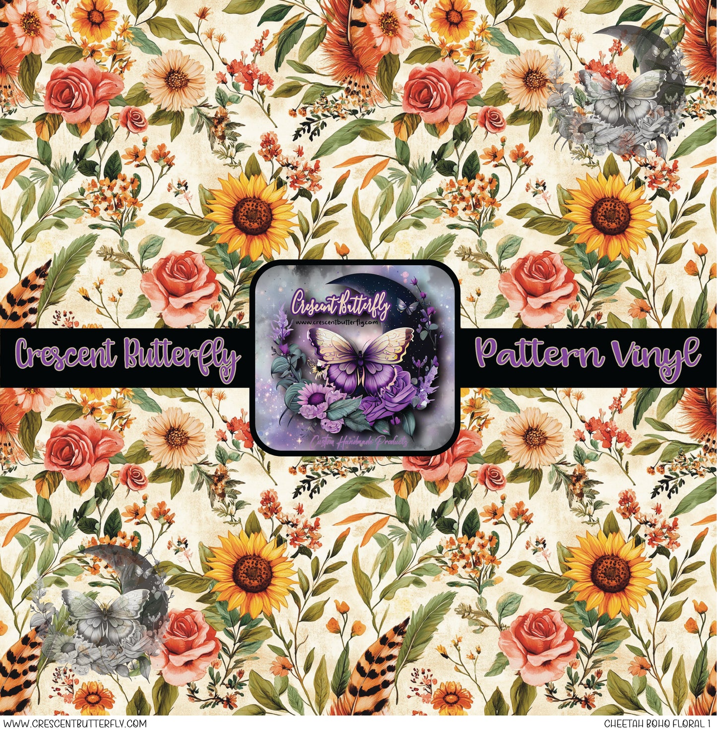 Cheetah Boho Floral 1 Printed Vinyl Sheet/Wrap